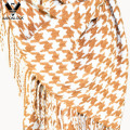 100%Acrylic Two Tone Checked Fashion Houndstooth Scarf with Fringes